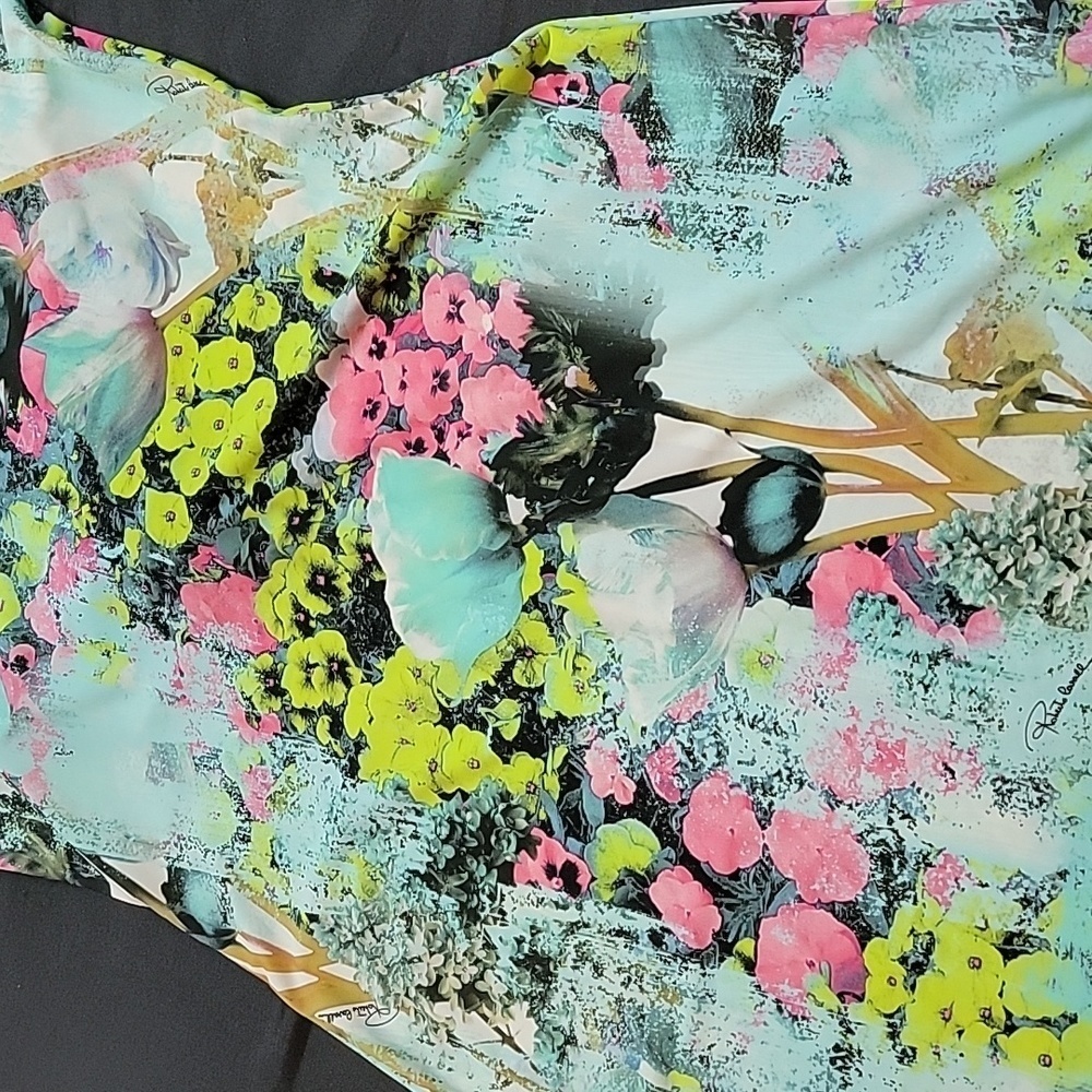 Roberto Cavalli Teal Floral Short Sleeve Mini Dress Size 46 - Picture 13 of 16